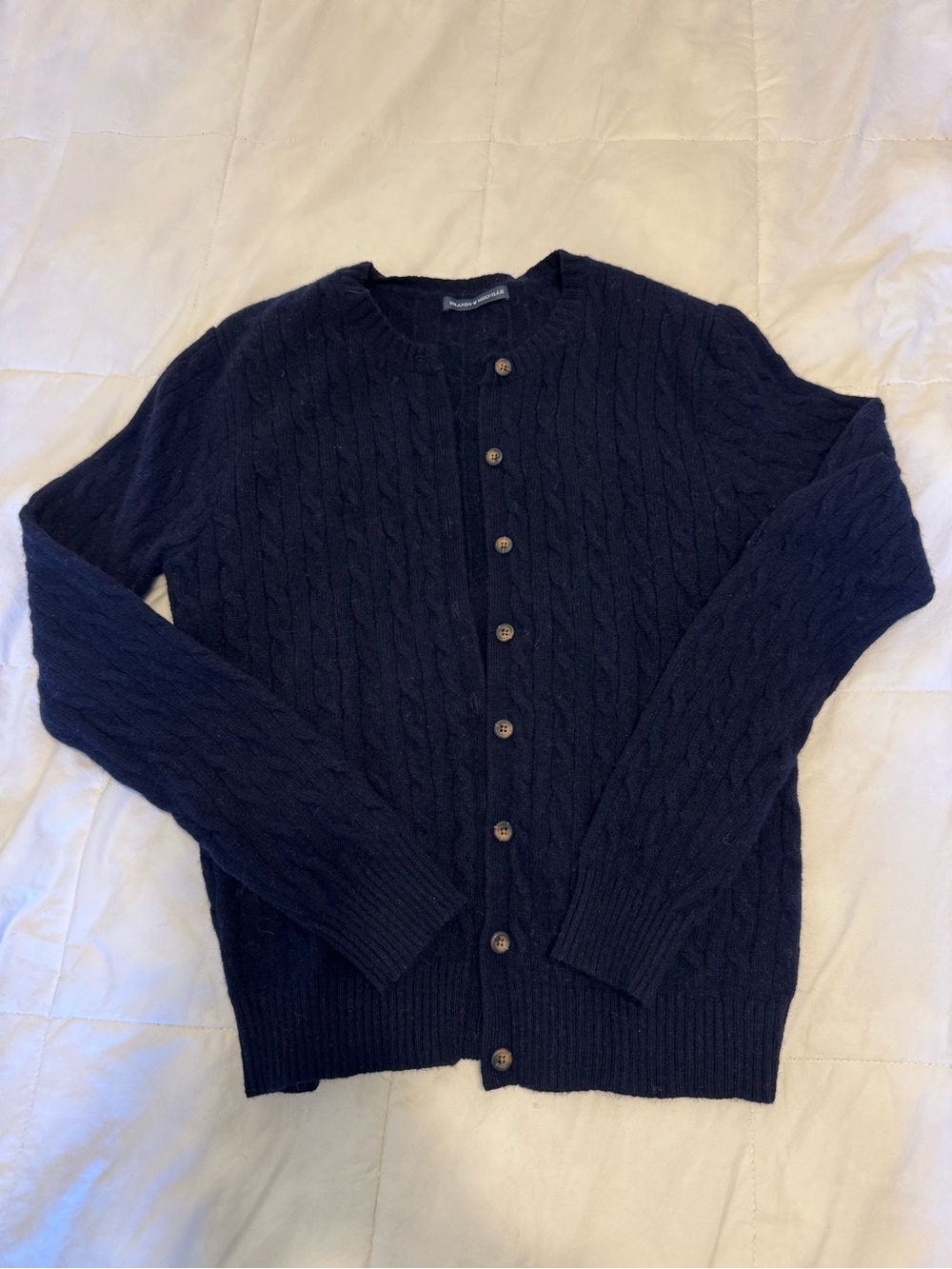 Navy Wool Brandy Melville Cable-Knit Button Cardigan Sweater
